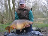 Carpe miroir prise dans un marais du Pas de Calais par Francis Delenclos le 16 mars 2007 vers 14h . Cheveu  avec 4 lupins et amorçage aux graines.